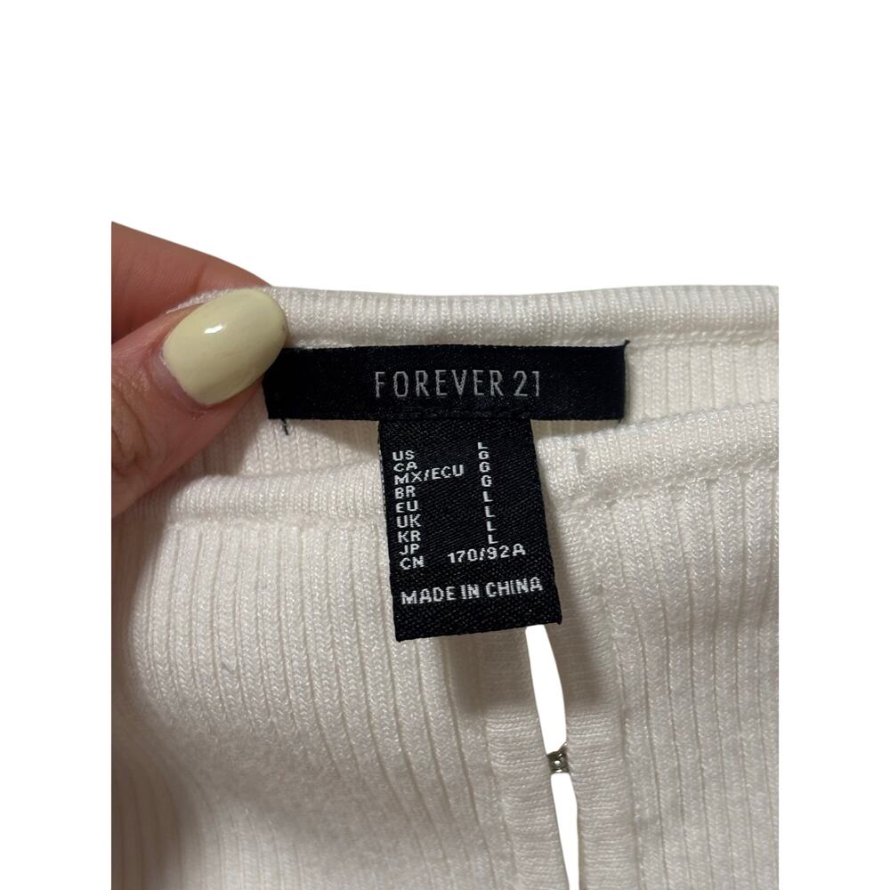 Forever 21 Women’s White Ribbed Off Shoulder Long Sleeve Knit Top Size Large - Picture 6 of 6